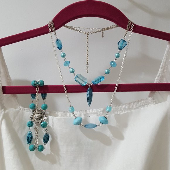 3pcs blue boho tribal bracelet and necklace set - Picture 2 of 2